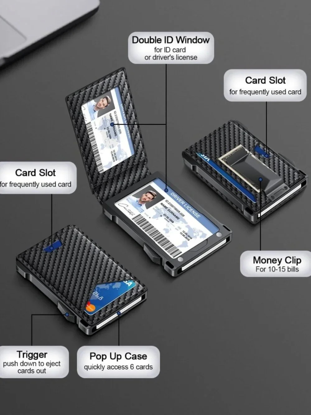 Slim RFID Wallet for Men | 2 ID Windows, Money Clip & Card Holder - Stylish